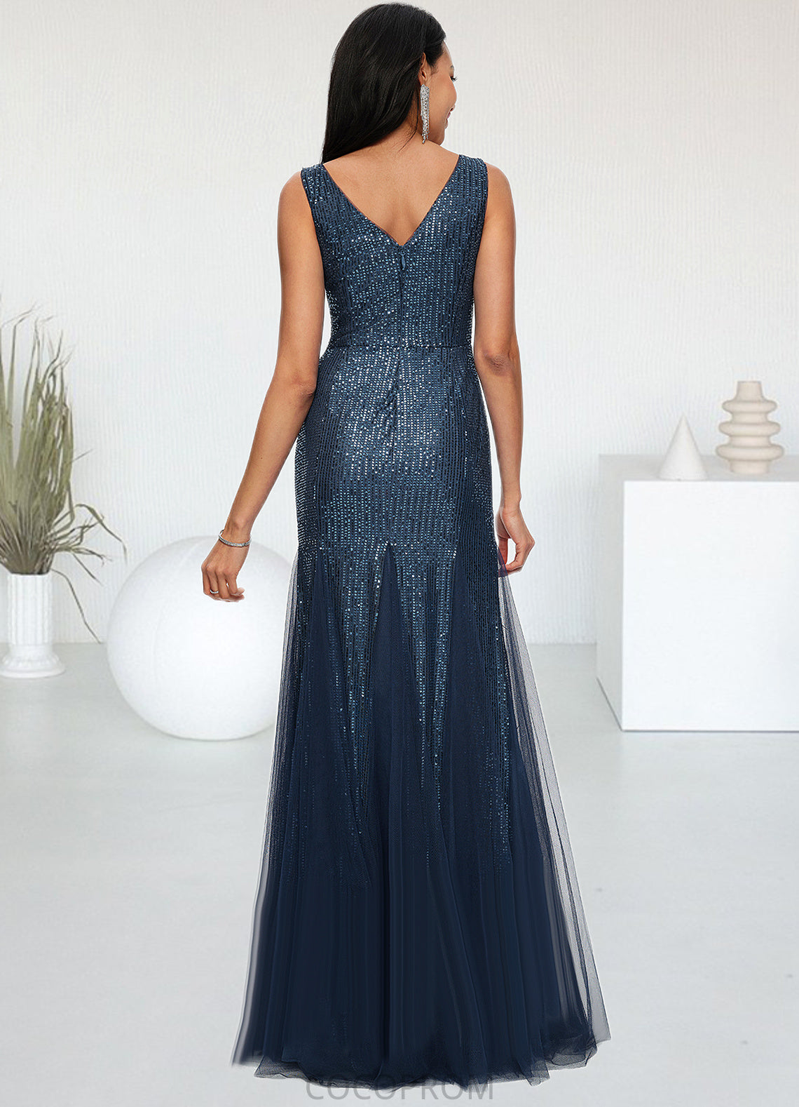 Peggie Sheath/Column V-Neck Floor-Length Sequin Prom Dresses DBP0022218