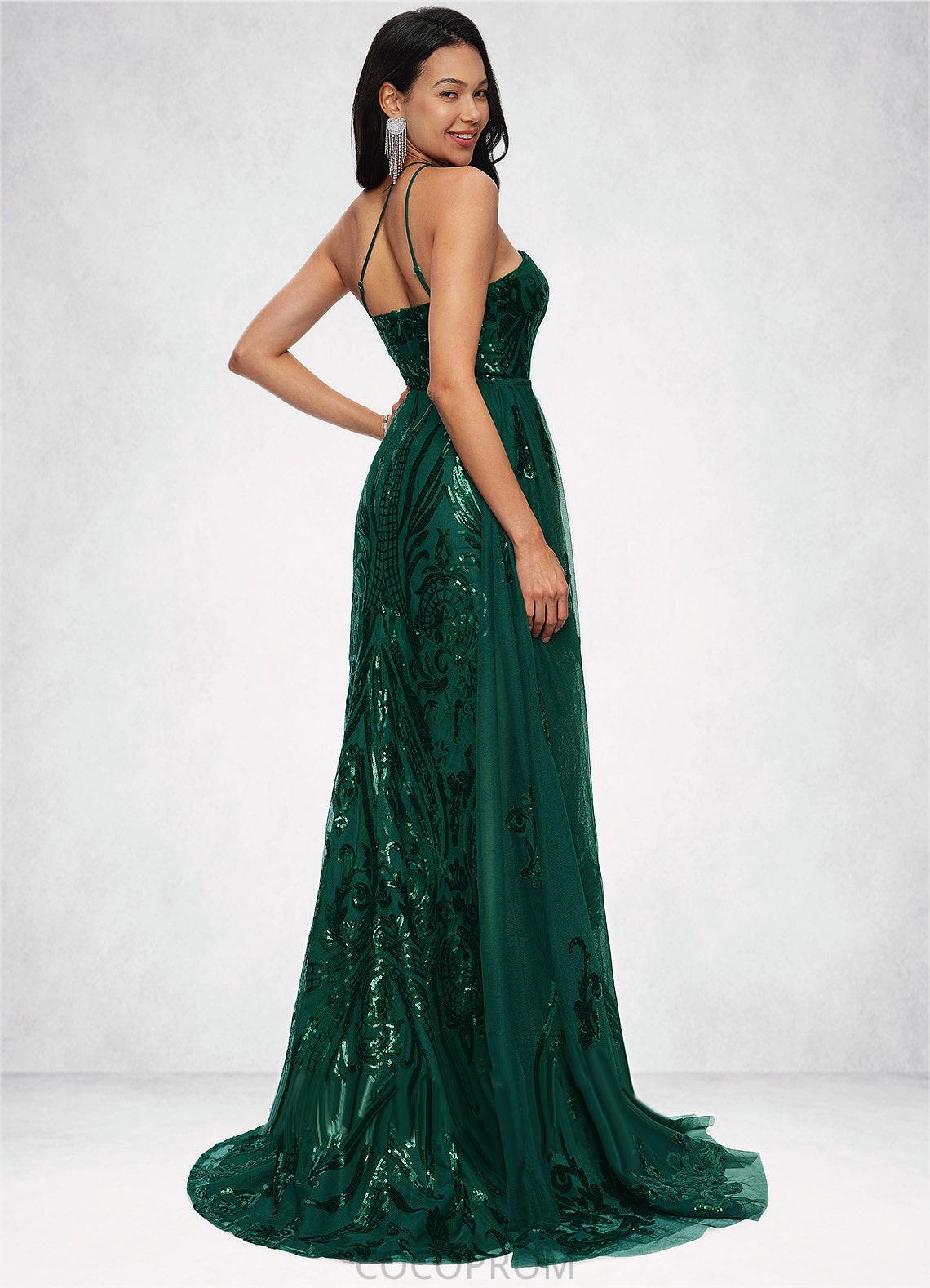 Valery Trumpet/Mermaid One Shoulder Sweep Train Sequin Prom Dresses With Sequins DBP0022226