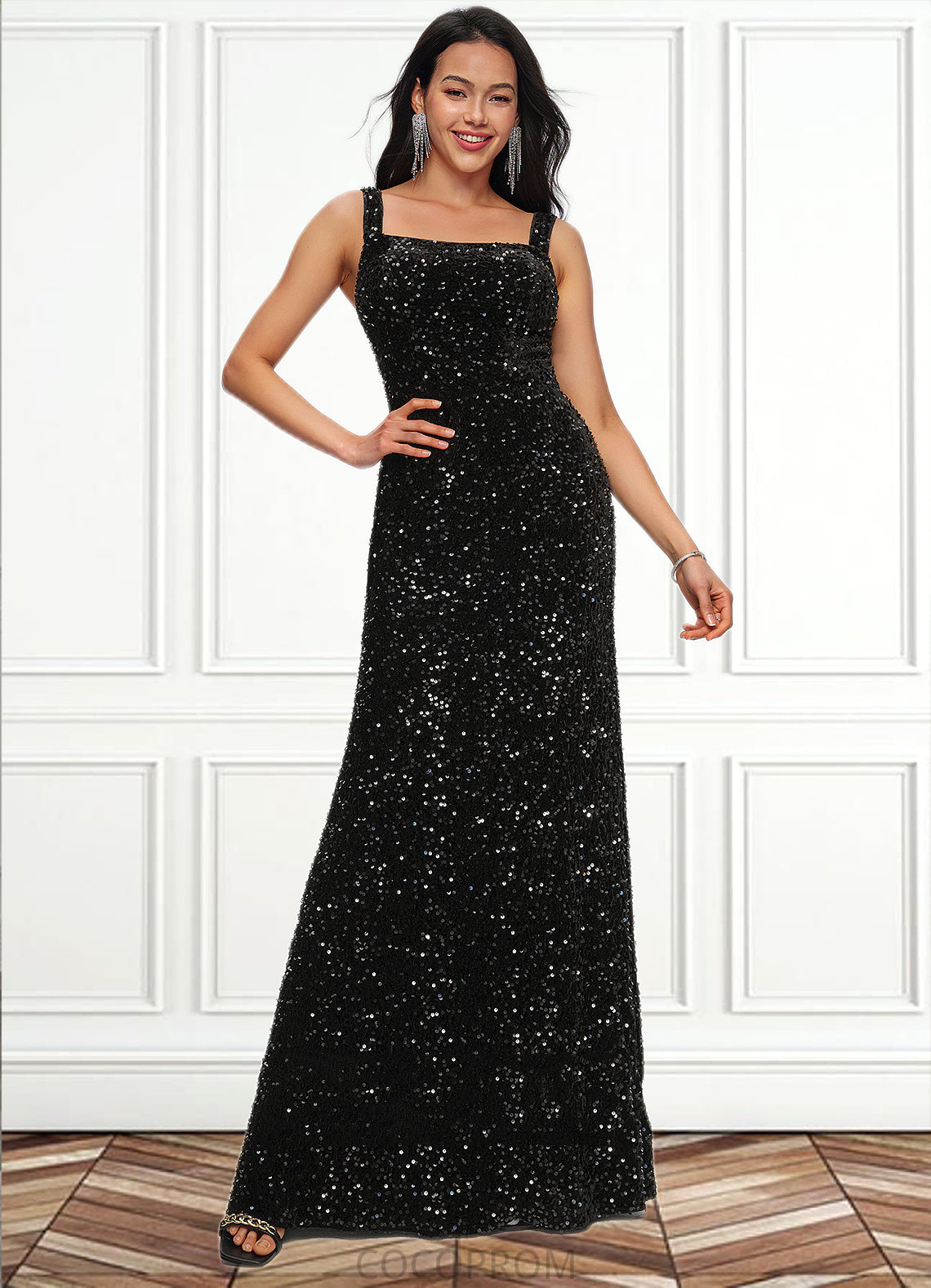 Whitney Sheath/Column Scoop Floor-Length Sequin Prom Dresses DBP0022228