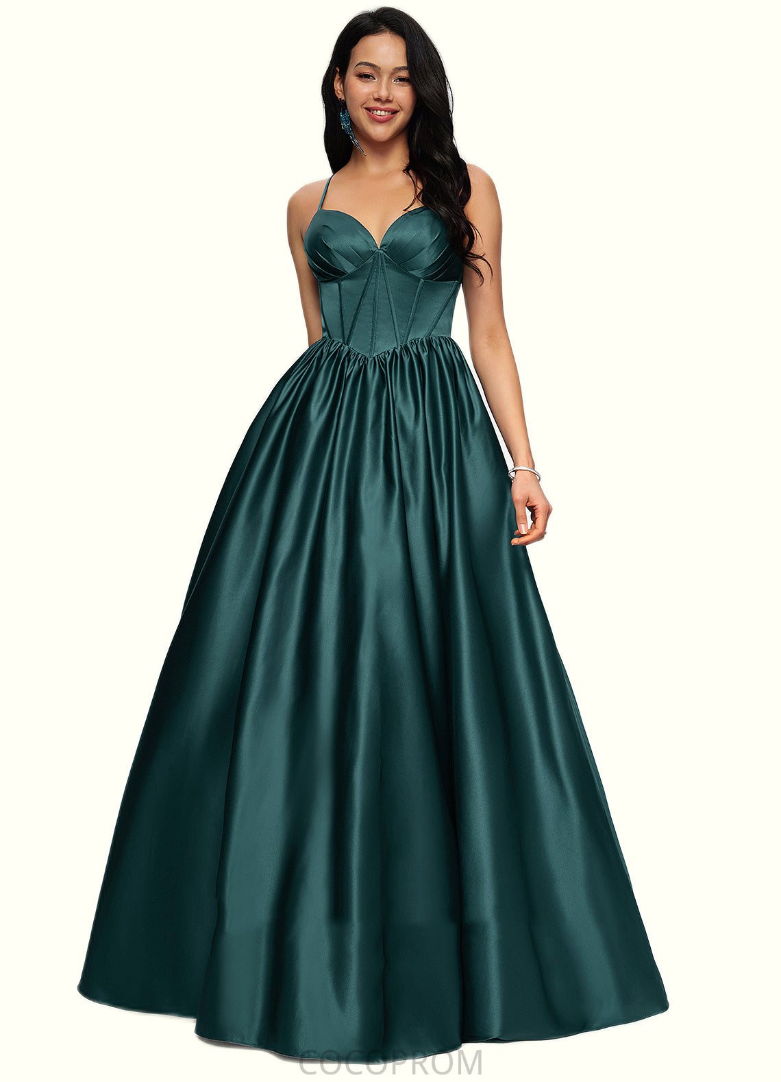 Maci Ball-Gown/Princess V-Neck Floor-Length Satin Prom Dresses With Pleated DBP0022230