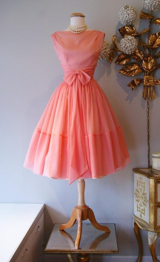 1950S Vintage Ball Gown Crew Neck Adalynn Homecoming Dresses Cocktail Coral Mini Short Dresses