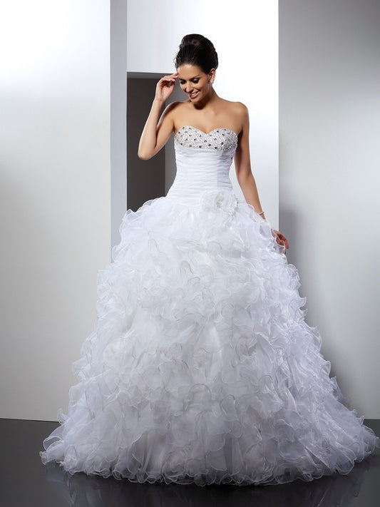 Ball Gown Sweetheart Beading Sleeveless Long Organza Wedding Dresses HEP0006449