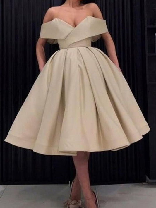 Ball Gown Ruffles Alejandra Homecoming Dresses Satin Off-The-Shoulder Sleeveless Knee-Length