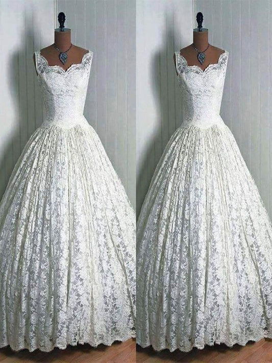 Ball Gown Lace Sweetheart Floor-Length Sleeveless Wedding Dresses HEP0006492