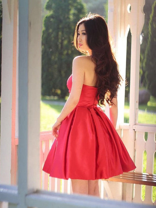 A-Line/Princess Ruffles Sweetheart Sleeveless Short/Mini Homecoming Dresses Skyla Satin Dresses