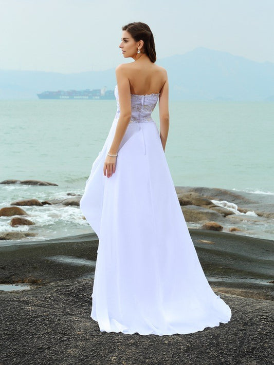 A-Line/Princess Sweetheart Beading Sleeveless Long Chiffon Beach Wedding Dresses HEP0006309