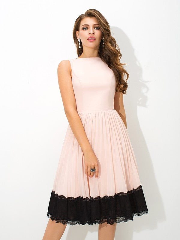 Homecoming Dresses Aubrie Lace Cocktail Chiffon A-Line/Princess High Neck Sleeveless Short Dresses