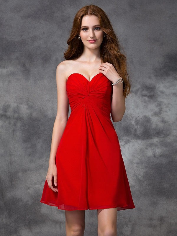 A-Line/Princess Sweetheart Ruched Sleeveless Short Dresses Chiffon Alicia Cocktail Homecoming Dresses