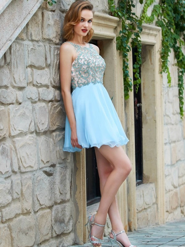 Natalia Chiffon Homecoming Dresses A-Line/Princess Scoop Sleeveless Beading Short/Mini Dresses